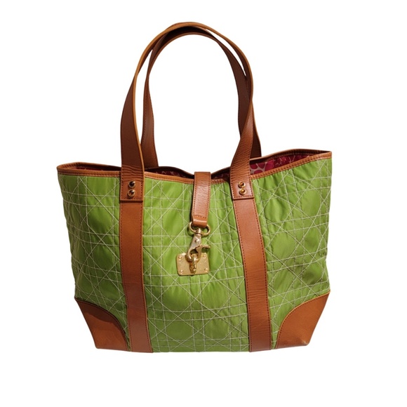 Lilly Pulitzer Quilted Lime Green Canvas Tote Off The Wagon Medium Shoulder Bag - Picture 1 of 10